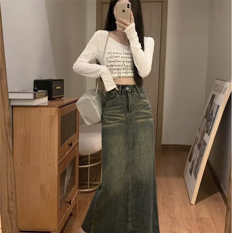 牛仔半身裙女春季显瘦高腰大码胖mm梨形身材遮胯a字裙子D3110/P45,女装牛仔裤,星座506A