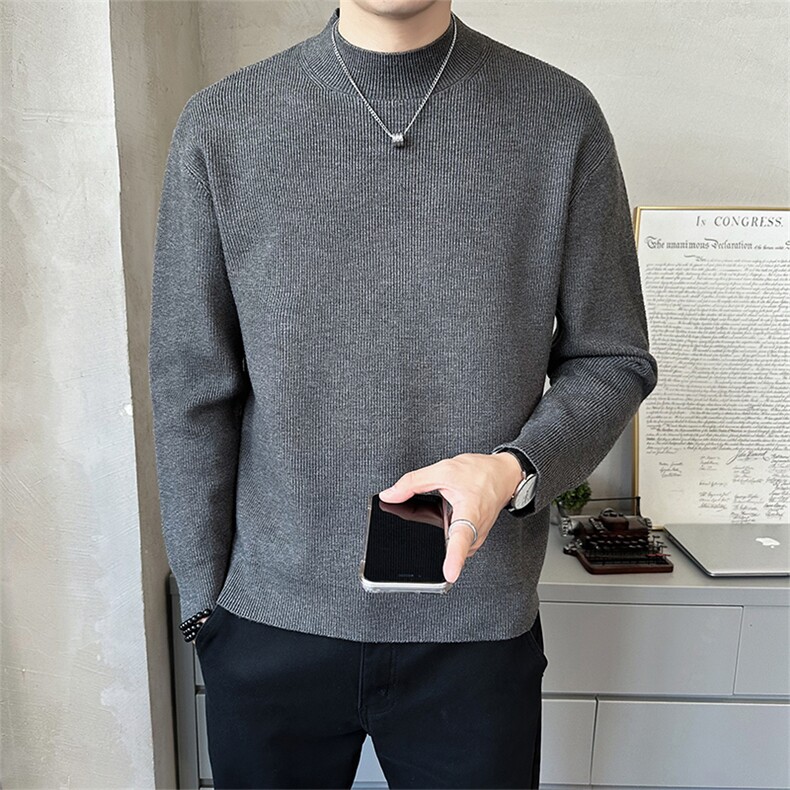 店主风秋季新款半高领毛衣针织衫男上衣保暖打底衫B338-6231-P65，男装T恤，电商B338