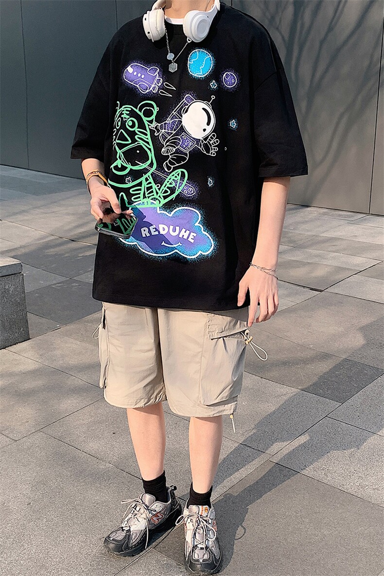 得物抖音40支双纱高品质潮牌半袖纯棉圆领短袖T恤男女T7200-P40,男装T恤,电商A441-1