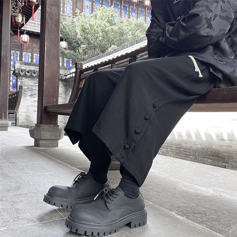8XL-M新中式亚麻裤男七分裤阔腿裤垂感休闲短裤风棉麻K966P45,男装牛仔裤,电商D206-1