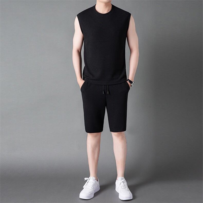 FA000男士2023年夏季新款运动套装无袖短裤T恤卫裤二件套P65,男装休闲套装,电商B360