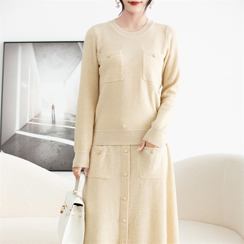 2025秋冬百搭时尚简约圆领长袖连衣裙，女装连衣裙，浙麦羊绒