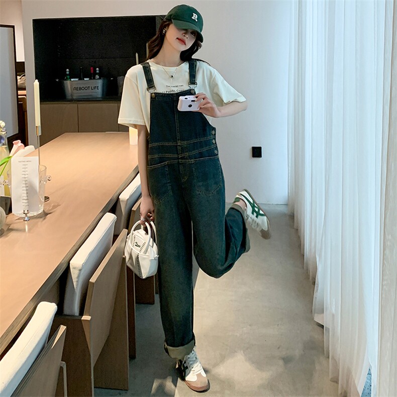 港风复古工装牛仔背带裤女春秋2025新款宽松慵懒风绝美炸街阔腿裤，女装牛仔裤，浙宝305