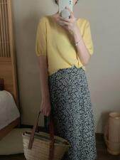 羊绒V领?碎花半裙，女装半身裙，9roove