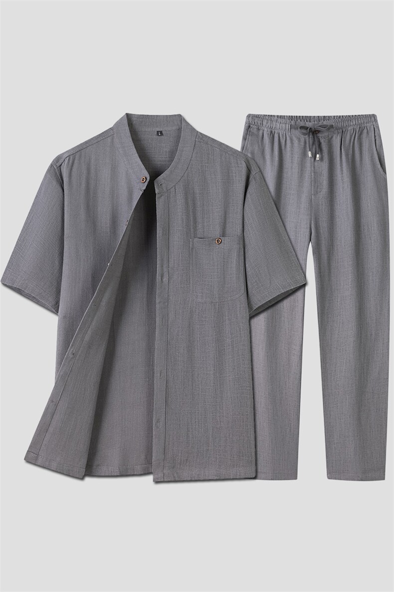 亚麻短袖唐装男款套装风男装夏季中老年男士中式棉麻爸爸夏装,男装民族服装,电商B212（原钱塘6029）