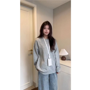 cleanfit灰色圆领毛衣男款秋冬高级感慵懒风针织衫内搭宽松毛线衣,杨幂毛衣下身失踪穿搭法图片