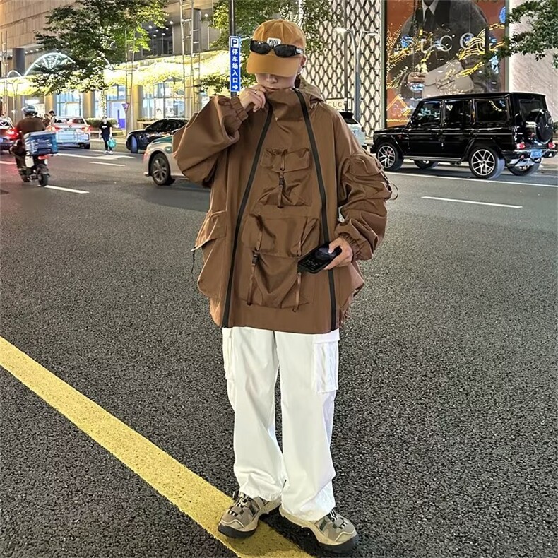 2024秋季新款港风美式日系设计感大口袋防水冲锋衣夹克W123-P83,男装夹克,星座1109-3