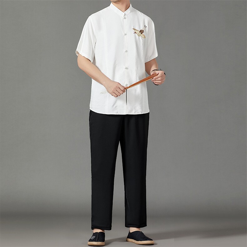 2026夏季薄款高端风冰丝短袖衬衫套装唐装汉服HL23816-P120,男装休闲套装,星座1105-3