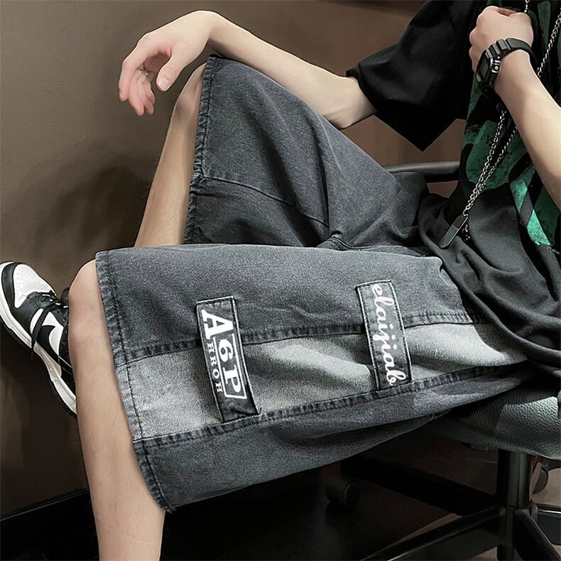 街头夏季新款韩版宽松百搭阔腿裤韩版潮流牛仔五分裤K3587-P38，男装牛仔裤，星座512-2