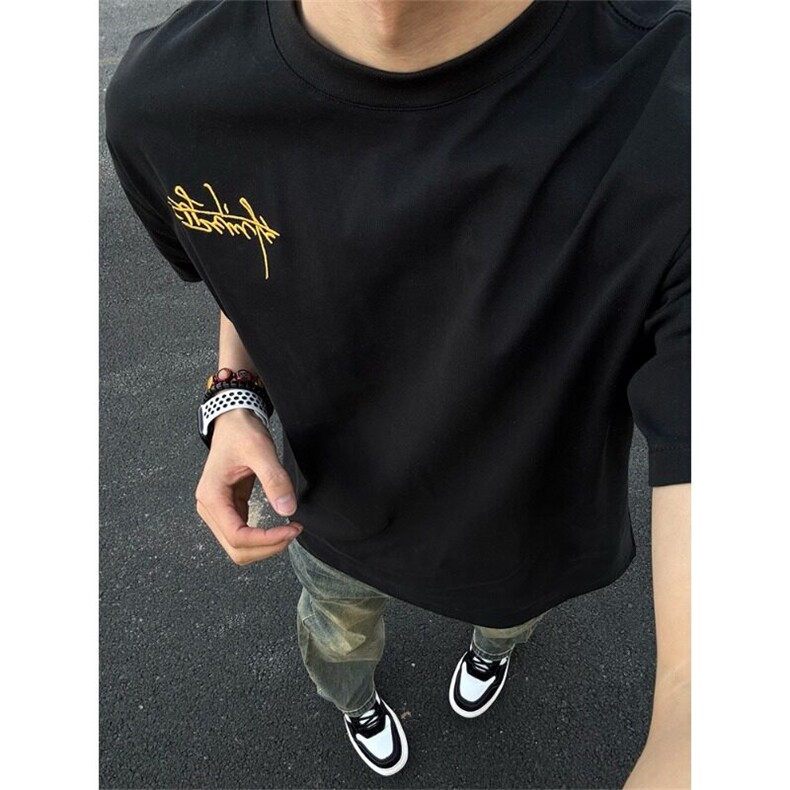 高品质纯棉短袖-宽松落肩款-白墨印花,男装T恤,星座506A