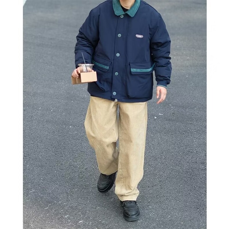 冬季vintage日系复古翻领宽松工装潮牌男加厚羽绒服夹克情侣外套,男装羽绒服,星座1210-1