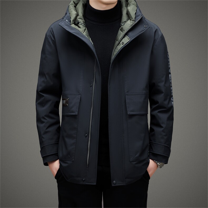 中年商务休闲男装连帽羽绒服冬季新款加厚保暖白鸭绒外套爸爸装,男装羽绒服,电商B212（原钱塘6029）