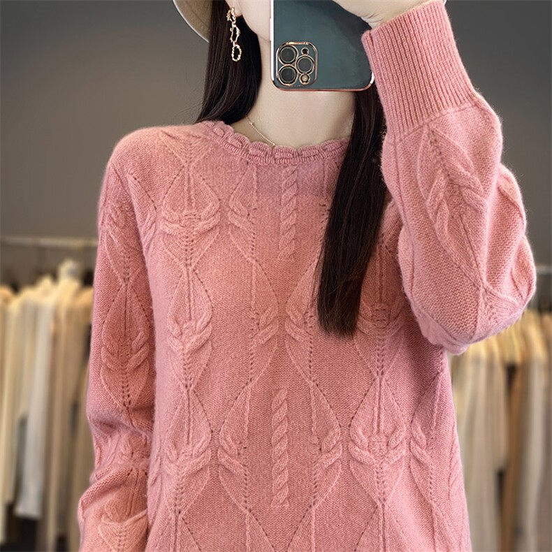 优雅女羊毛衫叶子花纹设计羊毛柔软贴肤百搭舒适保暖,女装羊毛衫,开创羊绒