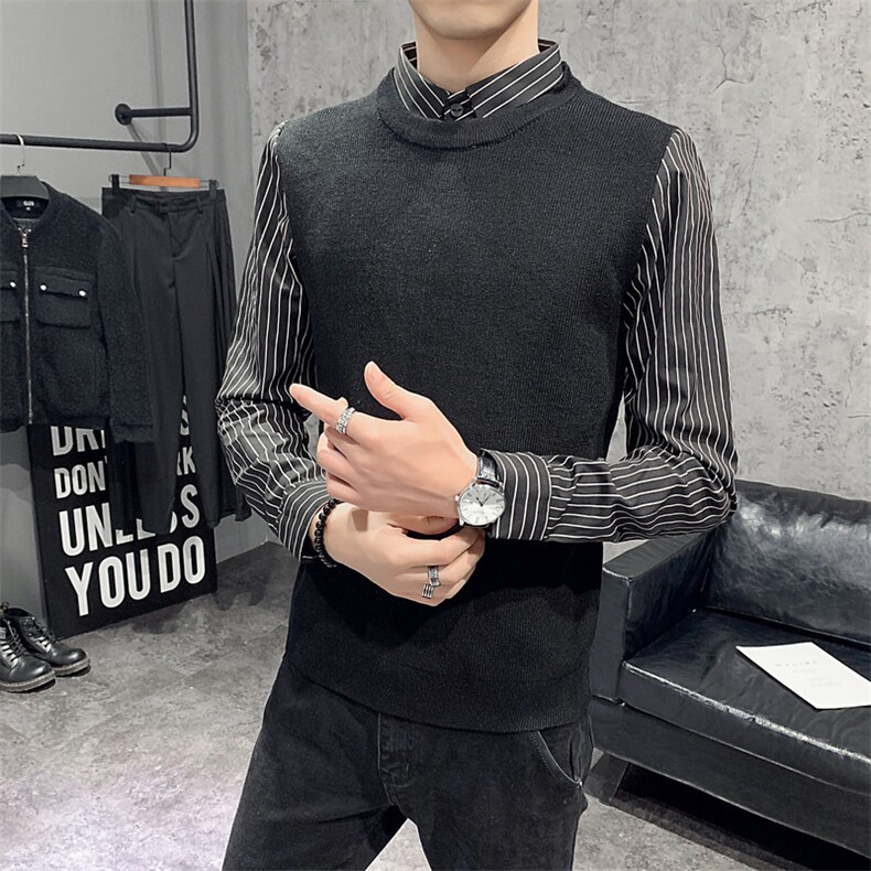 （店主风）秋冬针织衫毛衣男士假两件衬衫领打底衫C301B-MY15,男装针织衫/毛衣,电商C301B