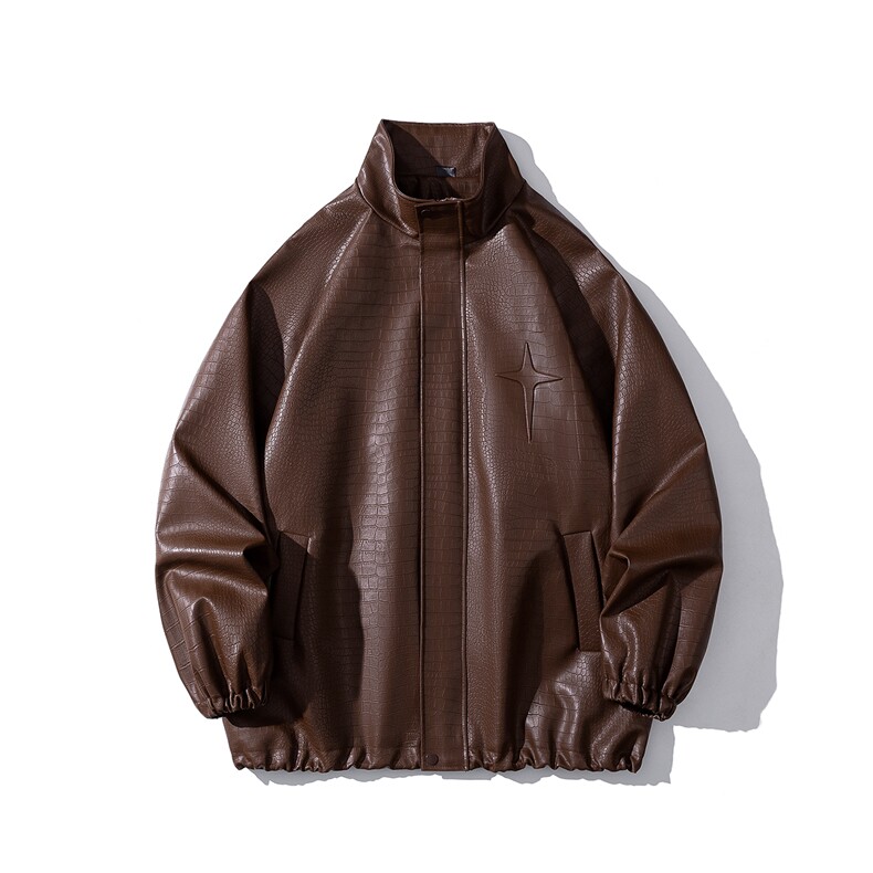 1白底鳄鱼纹钢印四芒星图案潮流大码M-5XL夹克男JK77739P85控118，男装夹克，星座226-2