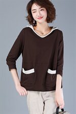 卫衣/绒衫2021年秋季连帽长袖时尚套头休闲纯色百搭，女装卫衣/绒衫，深水步