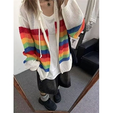 撞色连帽镂空针织衬衫情侣穿搭开衫防晒罩衫-KS60-网络图，男装防晒衣，星座1002-2