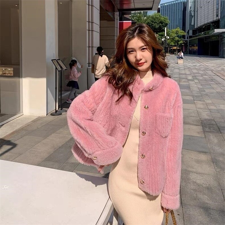 小立领甜美网红范羊毛颗粒外套,女装其它,L·H·X