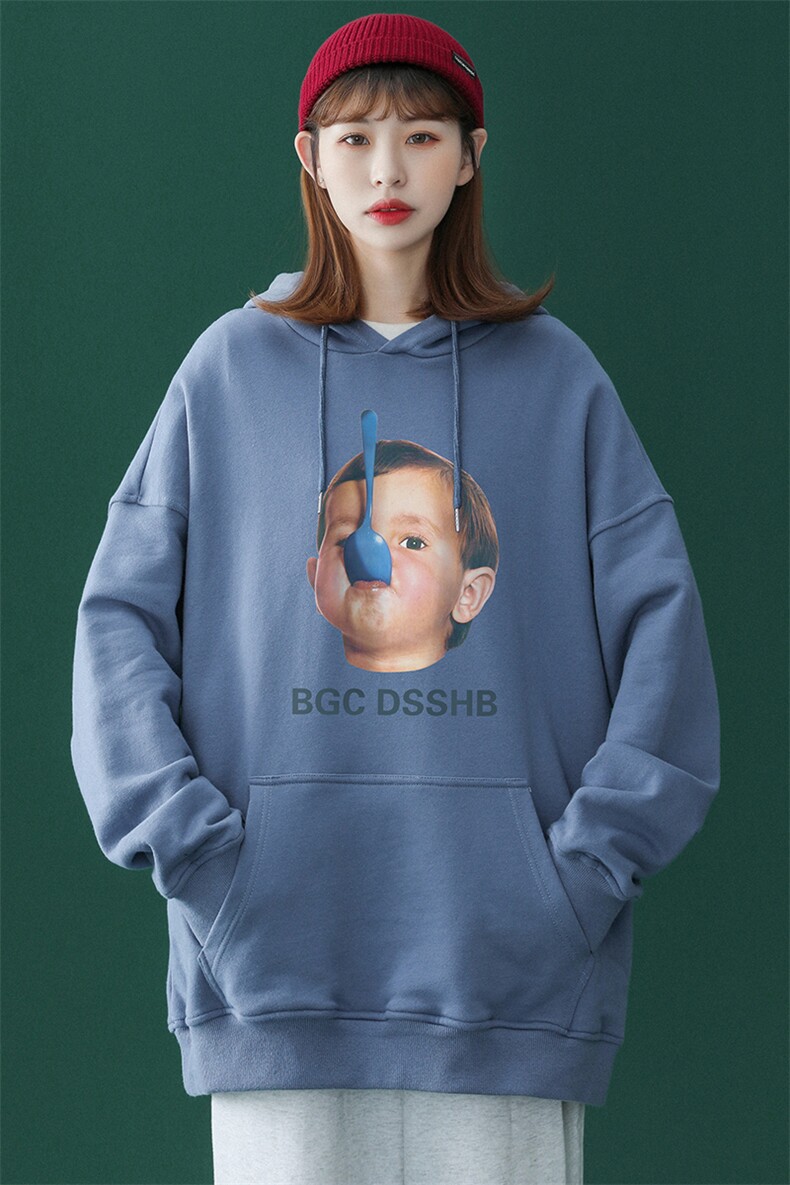中性秋季潮流小男孩印花上衣宽松连帽卫衣W225P35控58加绒P45,男装卫衣,A247A