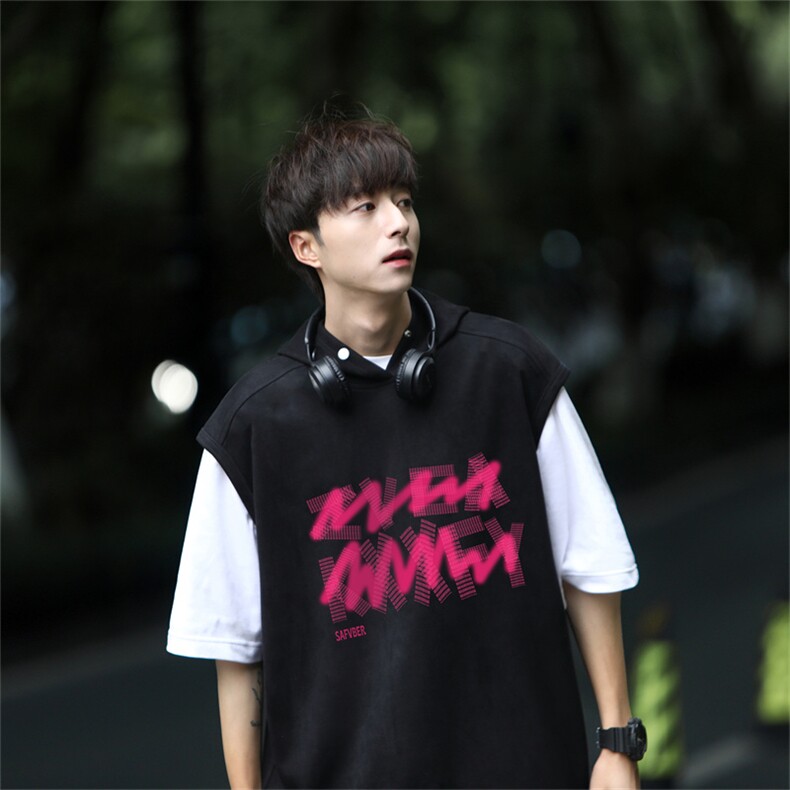 麂皮绒连帽背心坎肩男T恤美式港风JLB3182-P30控48,男装背心/马甲,电商B370