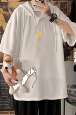 LD54013-P45连帽短袖t恤男大码胖子带帽五分袖中袖，男装T恤，电商A040