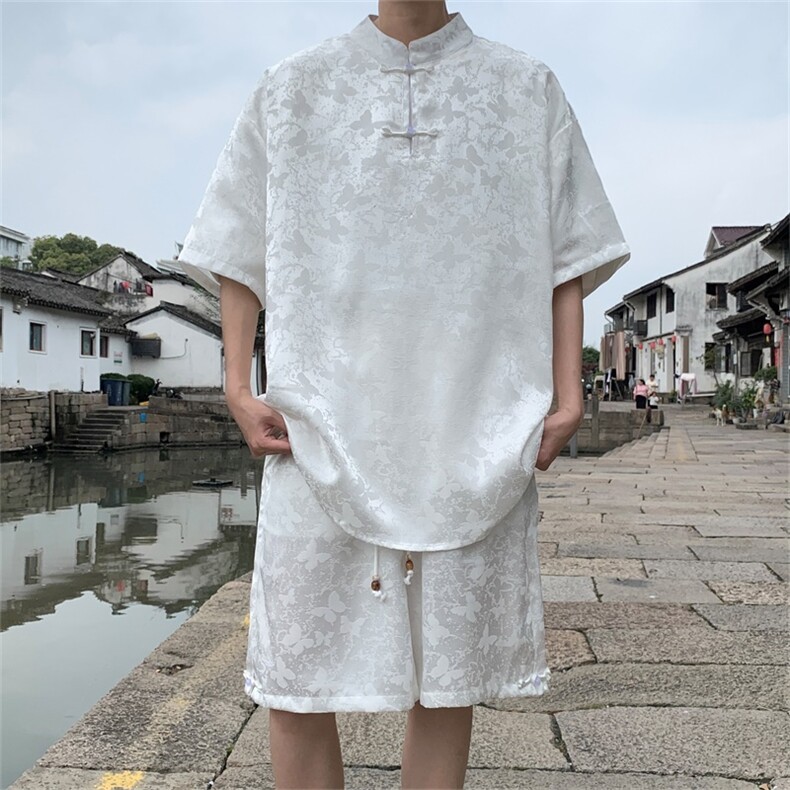 量大优 供视频 新风 蝴蝶提花冰丝短袖短裤套装男 TZ2405-特P60图片