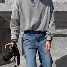 美式复古POLO领卫衣男潮牌宽松纯色半拉链套头翻领外套潮，男装卫衣，星座506A