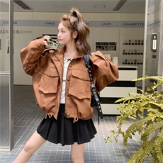 新款立体口袋盖抽绳皮衣外套2C327-9921p165控238，女装皮衣，2C327