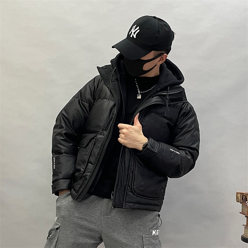 A6566P265控370冬季羽绒服男士短款宽松潮流男款假两件连帽外套潮图片