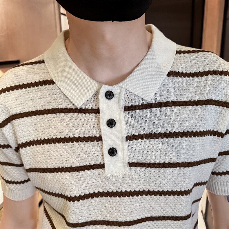 2025夏季短袖条纹T恤翻领针织毛衣冰丝Polo衫F6168-P55,男装T恤,电商D342