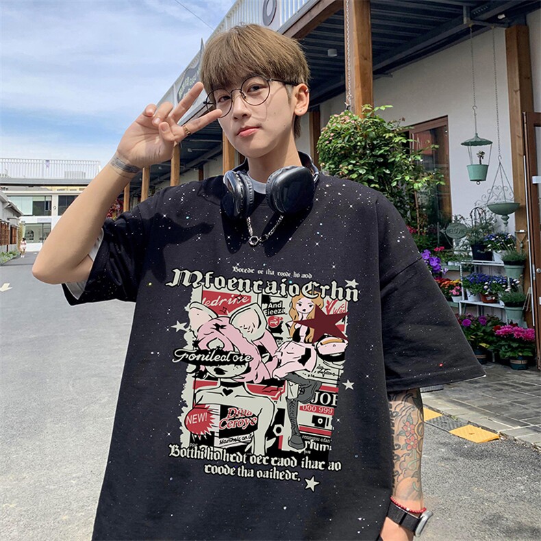量大优供抖音视频支持得物配合二开美式满天星亮片短袖T恤MTX559,男装T恤,电商A486