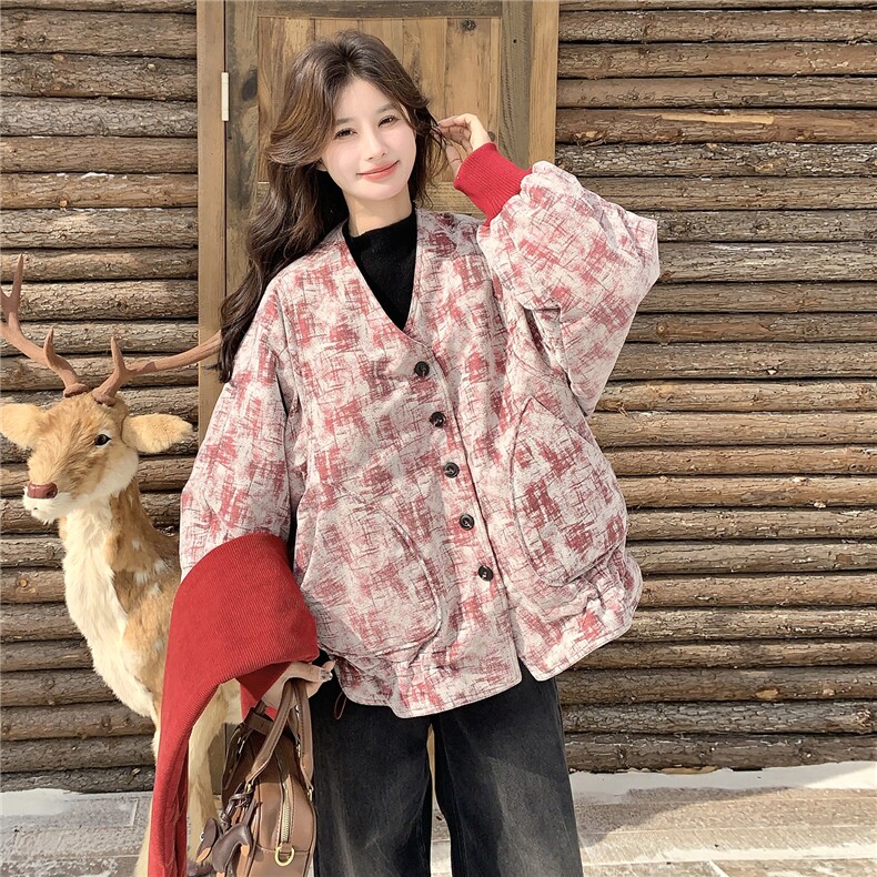 红色小众设计感围巾款羽绒服女冬季2026新款韩版加厚新年喜庆外套,女装羽绒服,艾米莉亚