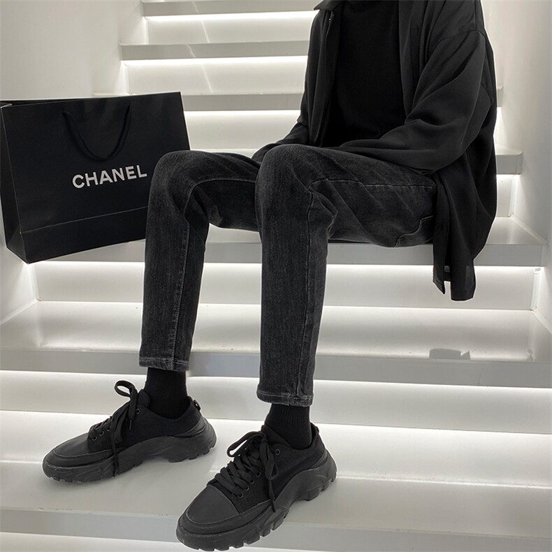 秋季轻熟风休闲裤男黑灰色修身男裤微弹力牛仔裤1412-1/919/P68，男装牛仔裤，星座1412-1