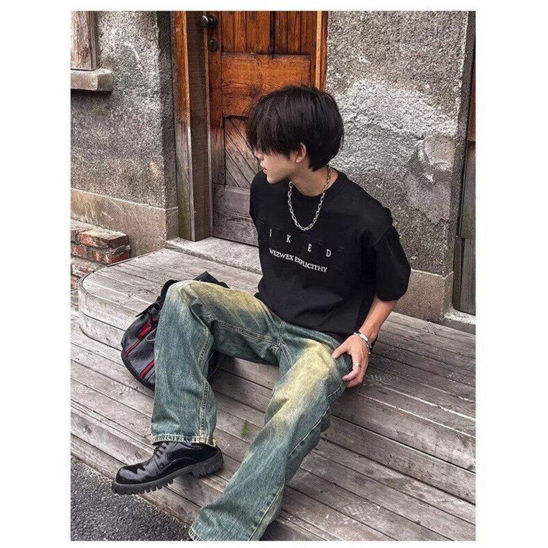 【网图现货】美式宽松钢印字母短袖T恤男T0013/P28,男装T恤,星座205-3