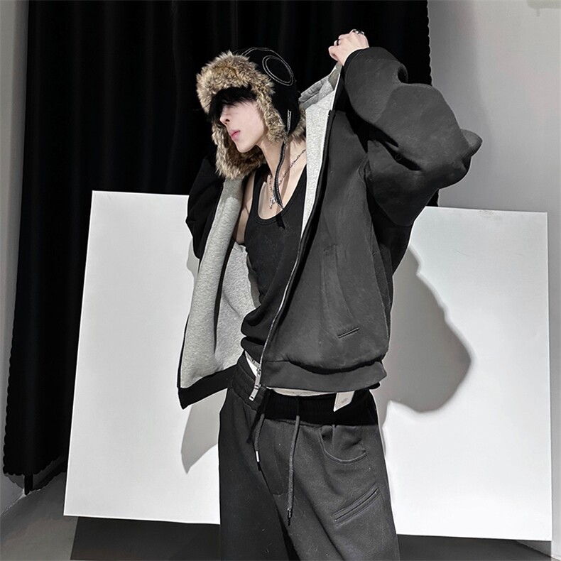 抖音得物高品质二开25秋冬美式重磅宽松结构双面连帽卫衣外套W68，男装卫衣，电商A486