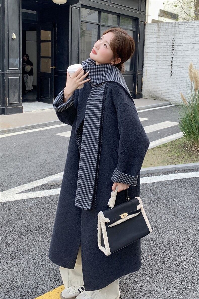 韩版减龄长款双面羊绒大衣女2025年冬季新款显瘦加厚保暖毛呢外套,女装双面呢大衣,蝶眷