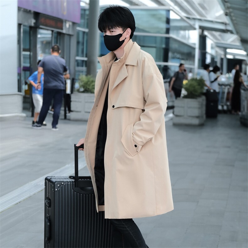 得物直播货假两件双层领风衣男中长款大衣男白底F-104批125外景B，男装风衣，星座401