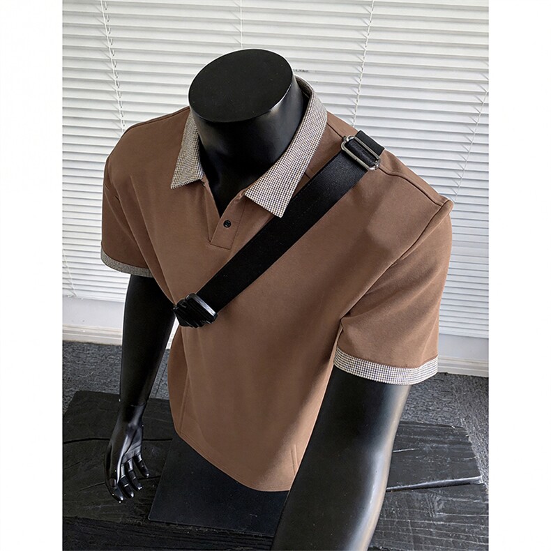 2026主推抗菌速干格子拼接polo领棉质薄款短袖T恤DT161-特P28，男装T恤，电商C307