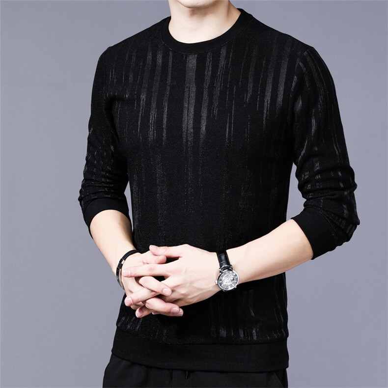 2023春秋季新款男士圆领印花薄款卫衣中年男装商务休闲打底衫图片