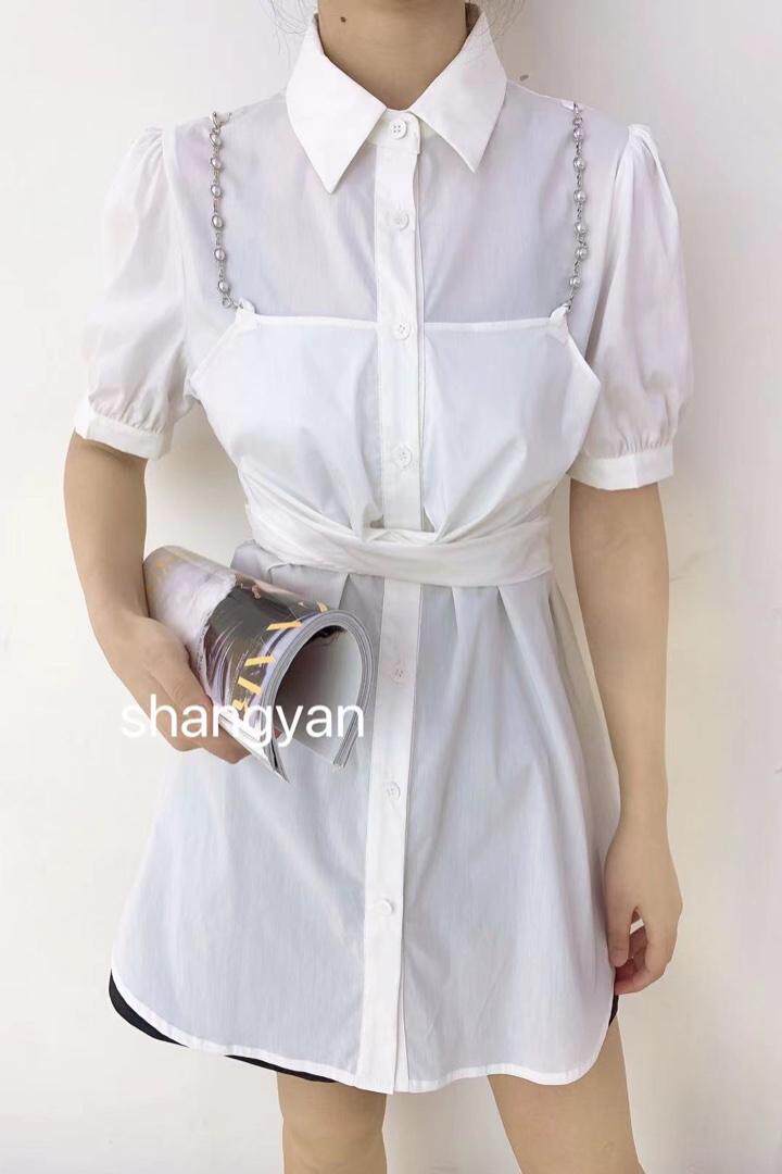 韩版时尚假两件衬衫裙女2022夏季新款设计感小个子收腰显瘦裙，女装衬衫，尚言