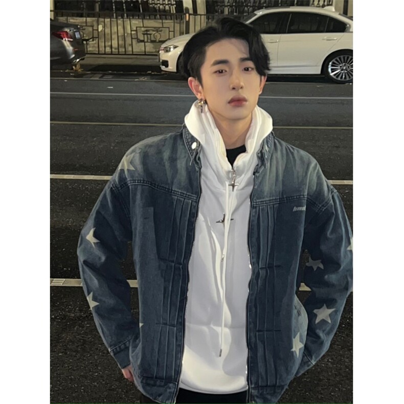 《自拍图》春秋季美式复古印花短款宽松设计感小众WJ15-P83,男装夹克,星座1109-4