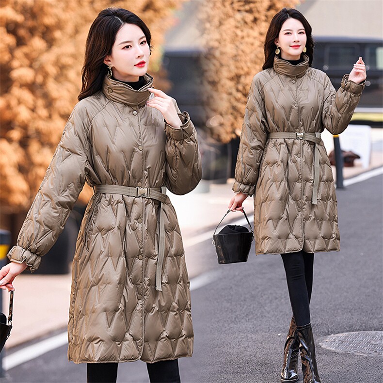 2022冬装新款立领时尚韩版轻薄羽绒服女中长款白鸭绒图片