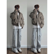 现货5W件冬季三防重磅硬挺boxy短款羽绒立领PU皮棉衣外套加厚棉服，男装棉衣，电商A486