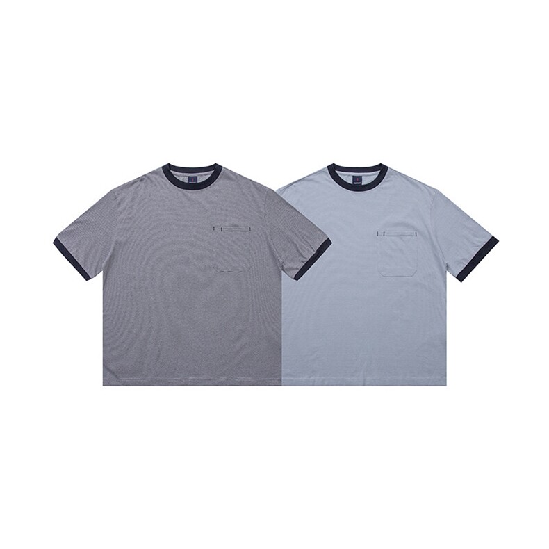 PL1233200克基础条纹撞色袖领T恤，男装T恤，电商基地S002