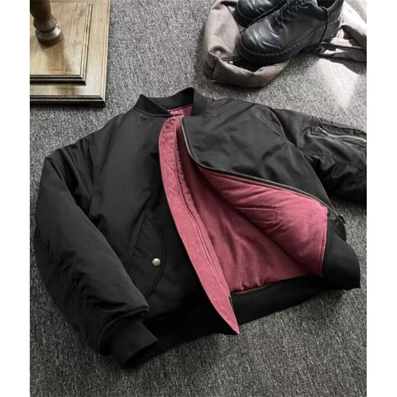 AA2103P90酒红丝绒年度王炸bomber夹克棉服双面穿ma1飞行员外套,男装夹克,电商B323A