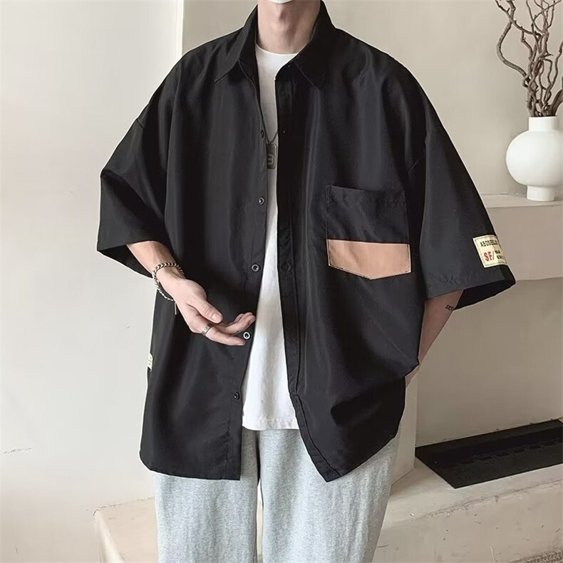 日系cityboy短袖衬衫男款夏季薄款宽松休闲百搭衬衣凉感港风上衣图片