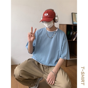 GENIOLAMODE美式夏季纯棉短袖T恤男士复古简约百搭纯色潮牌青少年图片
