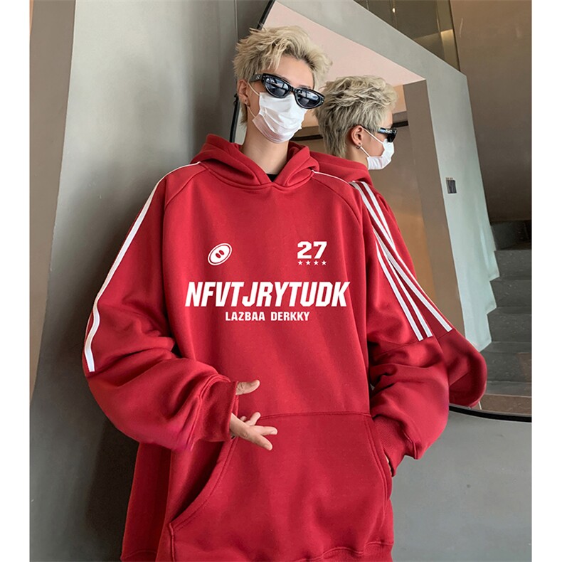 抖音得物供货提供视频秋冬重磅美式宽松织带连帽卫衣0422，男装卫衣，电商A486