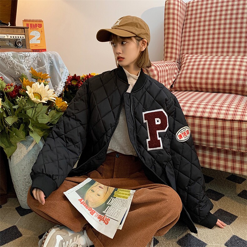 A012-P85菱格棉衣棉服港风个性毛巾绣袖标设计男女款,男装棉衣,星座911