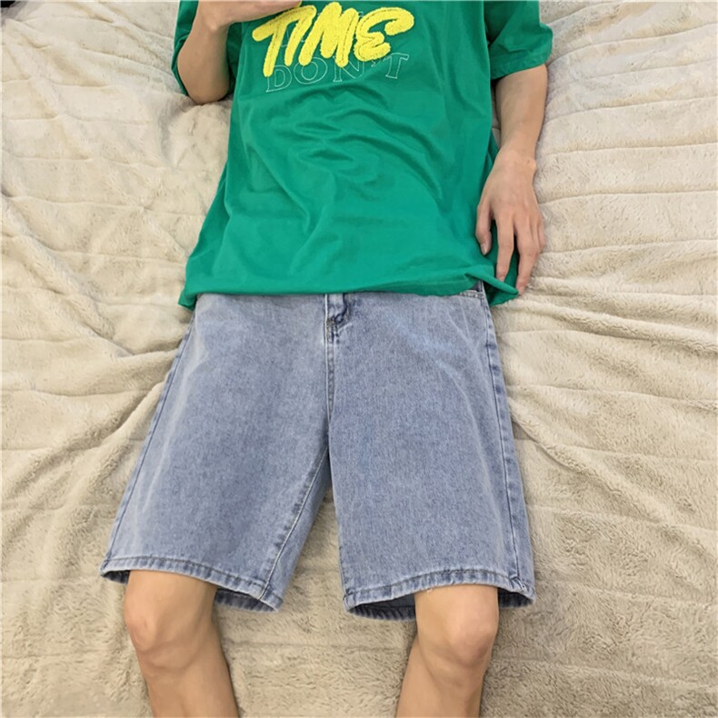 美式复古水洗牛仔裤男夏季街头潮牌ins宽松休闲五分裤 K6010-P34图片
